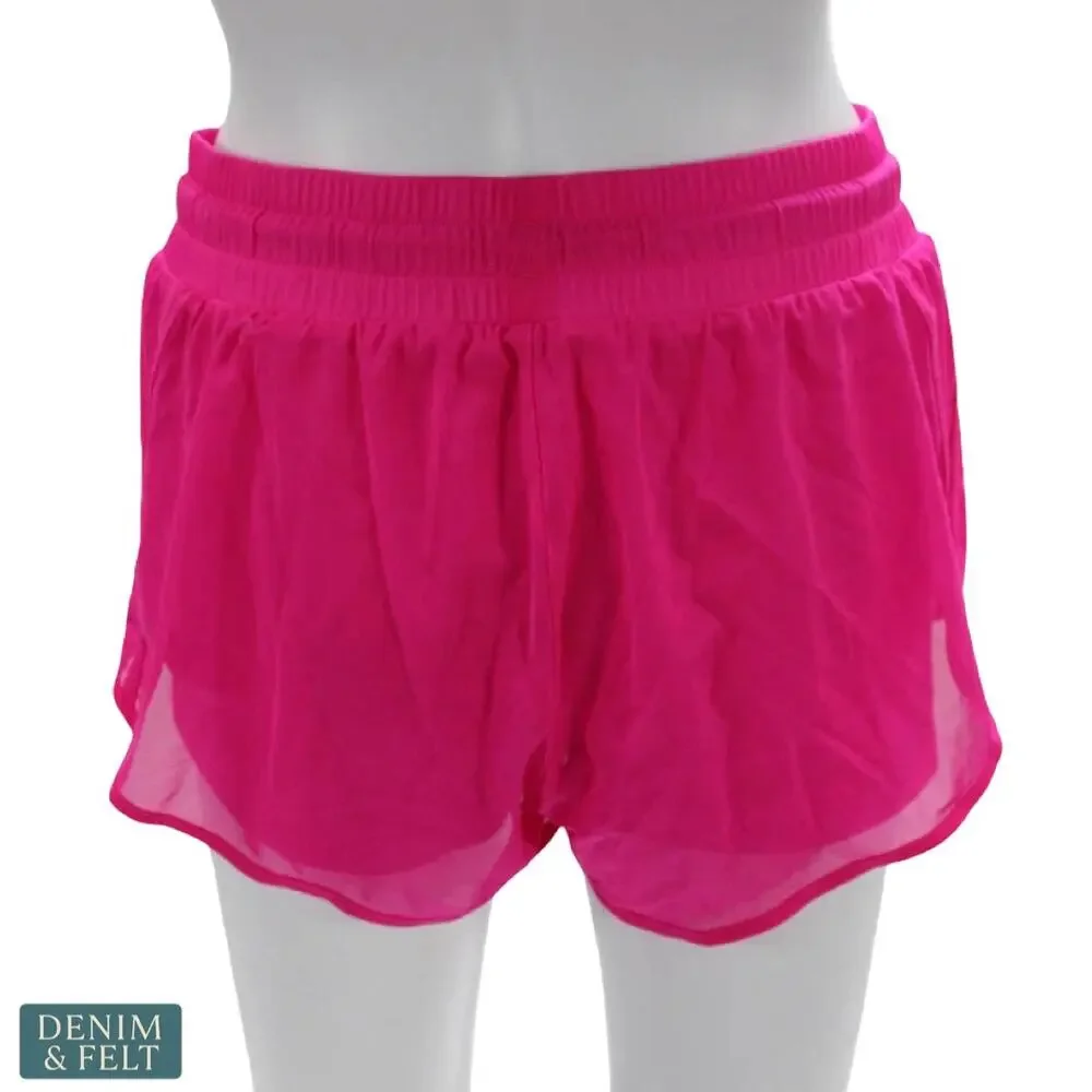 ALO Ambience Neon Pink Mesh Running Shorts Large Lined Drawstring Active‎ Gym